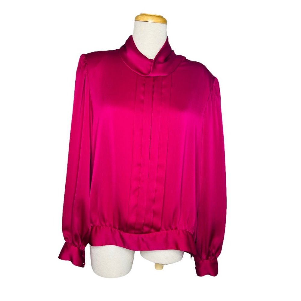 80s Liz Claiborne CollectionSilk Blouse Cowl Neck Dolman Sleeves Hot Pink 14 - Picture 10 of 11